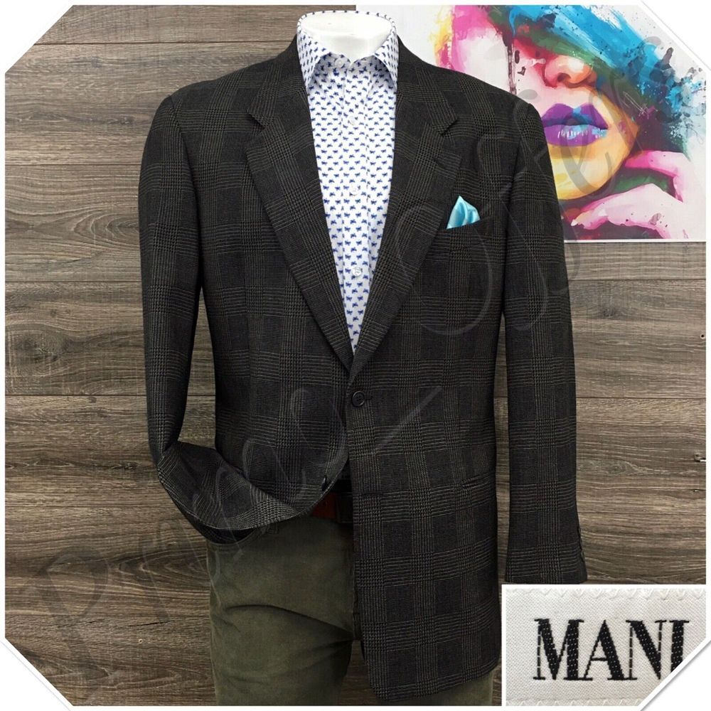Vintage MANI Mens Blazer Sport‎ Coat 2 Button Casual Jacket Size 42L Wool Suit